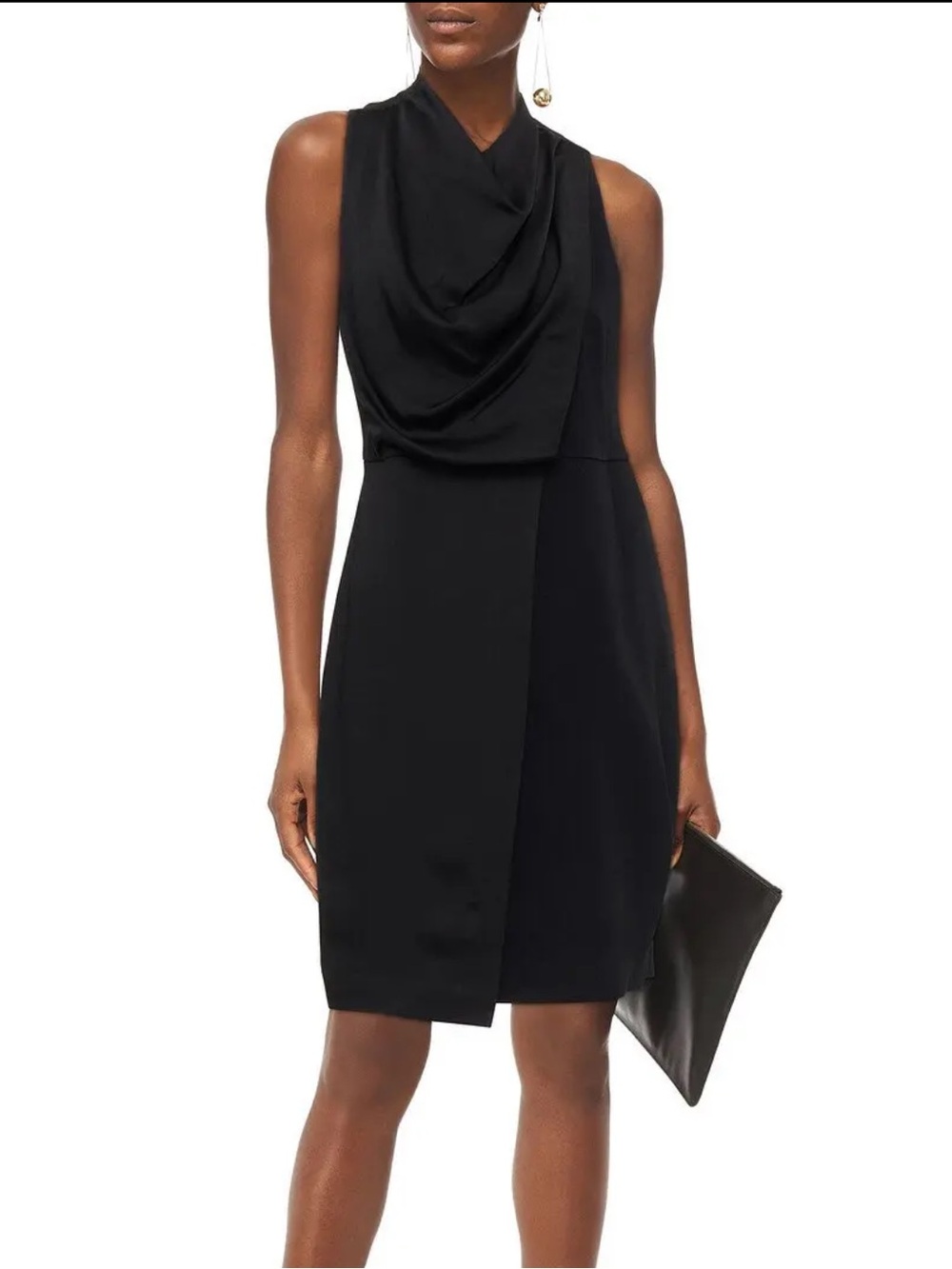 Halston Wrap Effect Satin and Crepe Draped Crossover Dress